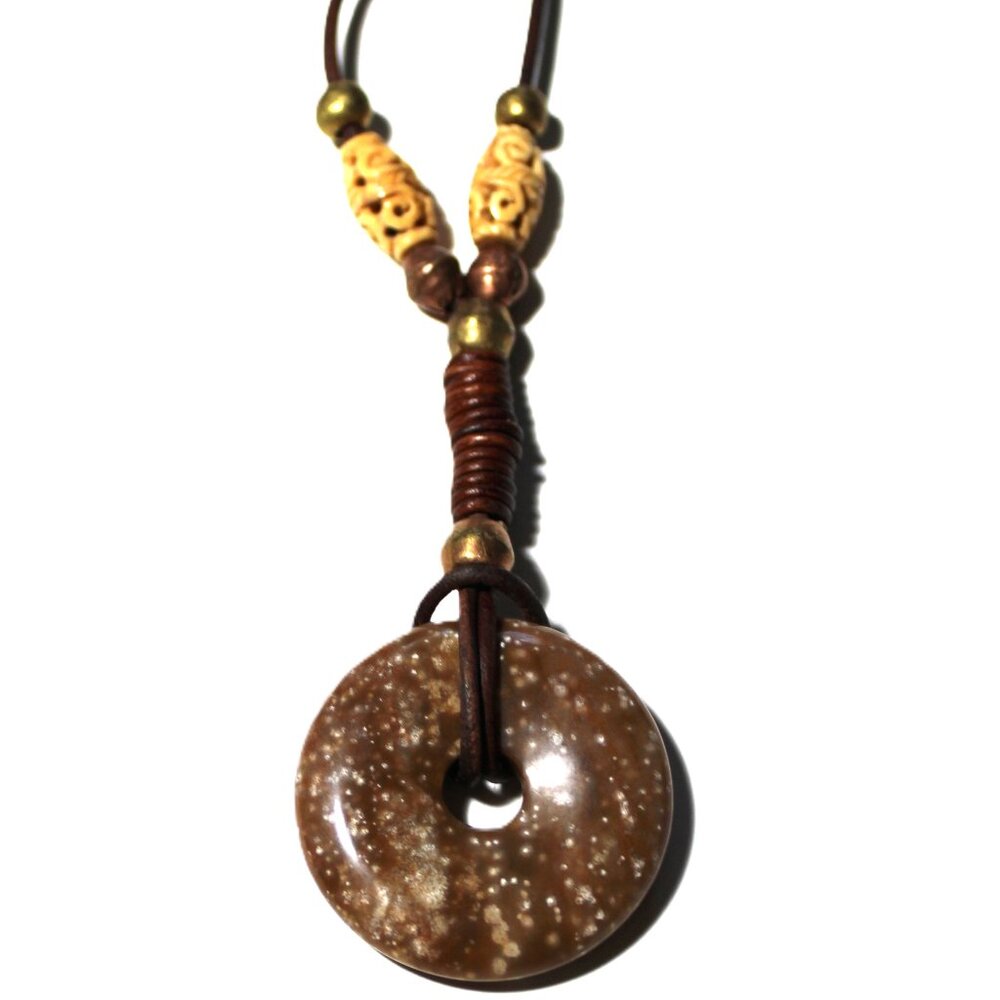 Agate Jasper Donut with Carved Chinese Bone Tubes